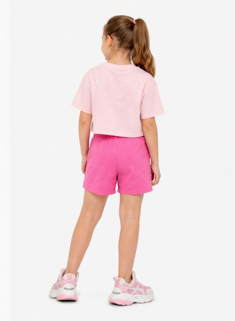 victor and jane Girls 2 Pc Set Watermelon Print T-Shirt & Shorts Set – Light Pink & Pink - Image 4